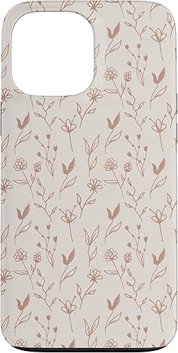 Funda de terracota para iPhone 13 Pro Max Leaves Botanical Flower Plant Line Art