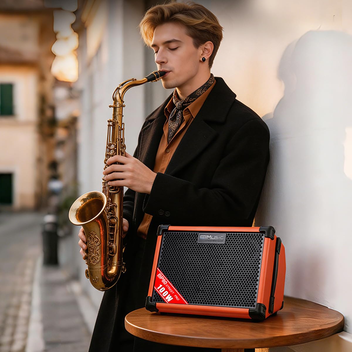 Coolmusic BP80 Akustikgitarren-Verstärker 100 W Bluetooth tragbar 6 Eingänge 3-Band-EQ