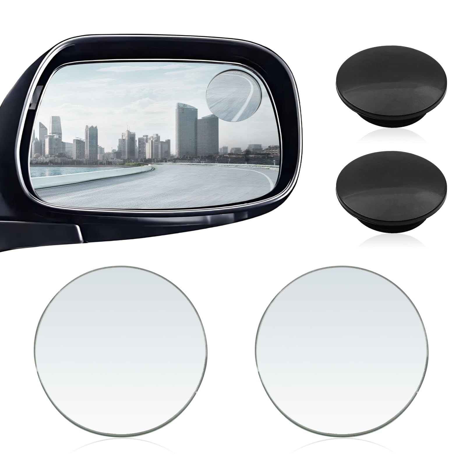 2-Pack Universal HD Blind Spot Mirrors, 360° Adjustable Frameless Convex Rear View Mirror for Cars, Trucks, SUVs, and Vans - Fan Shaped Side Mirrors Car Accessories (Circle)