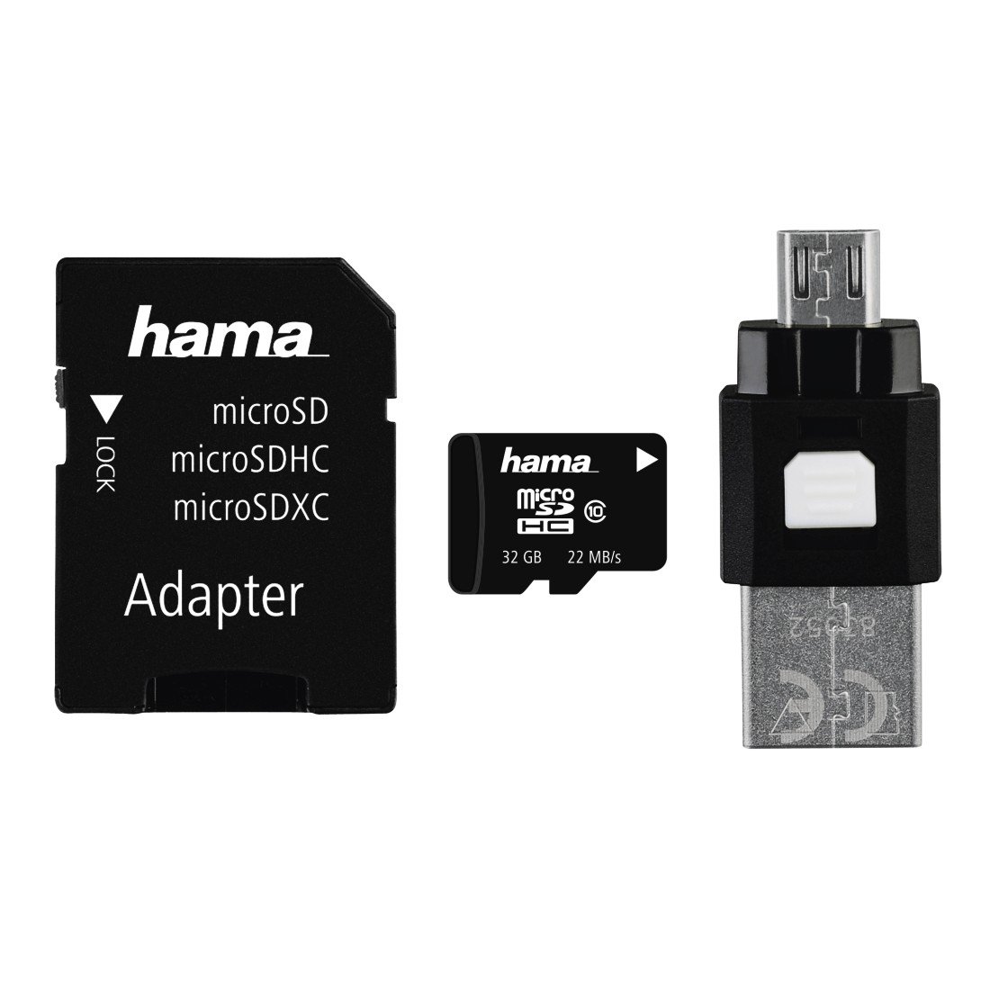 Hama Scheda microSDHC e kit di accessori OTG, 32 GB, classe 10, 4 pezzi: scheda di memoria, lettore di schede, adattatore SD, scatola)