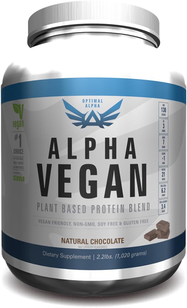 Alpha Vegan Protein Powder, Plant Based Protein Powder, No Artificial Flavors/Colors/Sweeteners/Preservatives, (Natural Chocolate)