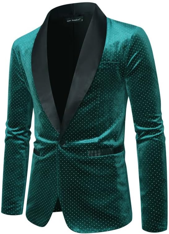 Men's Polka Dot Blazer Shawl Lapel 1 Button Slim Fit Tuxedo Dress Suit Jacket Disco Party Dinner