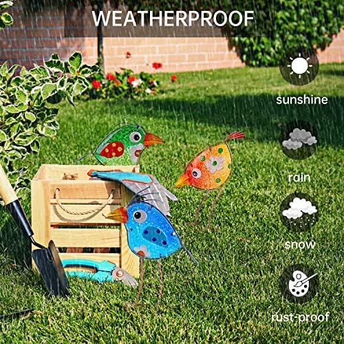 John's Studio Outdoor Statue Metal Bird Decor Glass Garden Art Decorative for Patio Yard - Set of 3