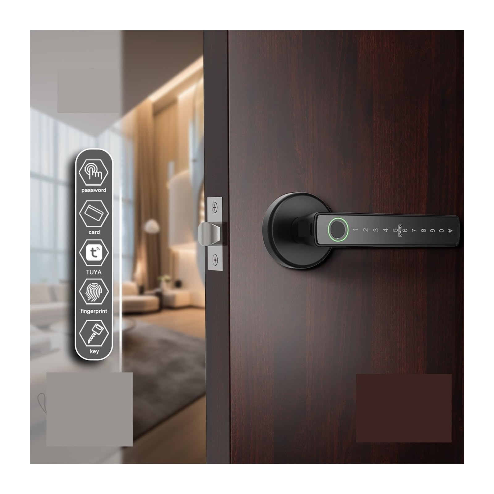 Serrure à empreinte digitale intelligente Bluetooth, carte de code d'accès, porte en bois, chambre à coucher, entrée sans clé(Zwart)
