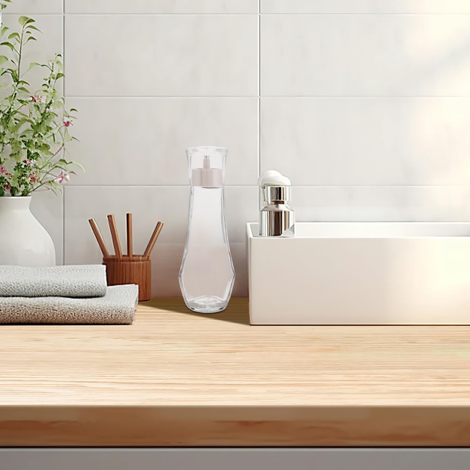 Zerodeko Dispenser Collutorio da Bagno in Vetro 8,8 Oz 2 Pezzi con Tazza e Coperchio, Semplice e Elegante, per Piani Cucina e Bagno