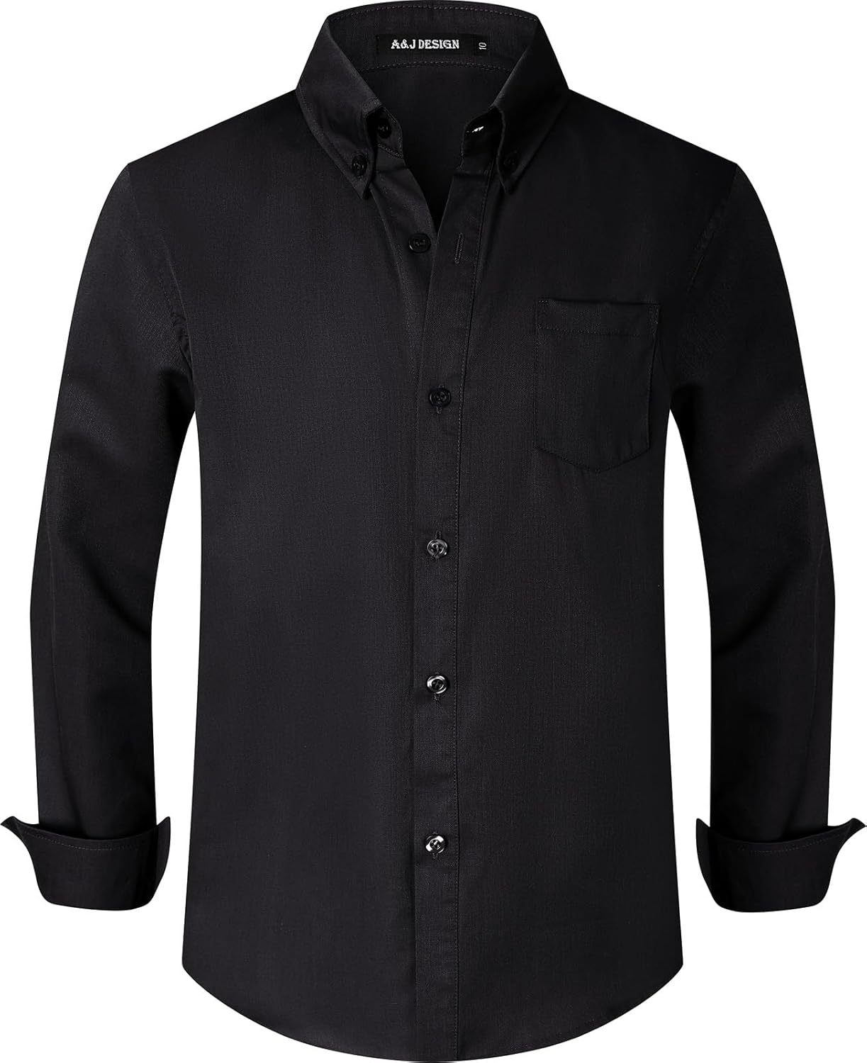 A&J DESIGN Boys Button Down Long Sleeve Dress Shirt Kids Formal Easter Uniform Solid Collared Shirt with Chest Pocket