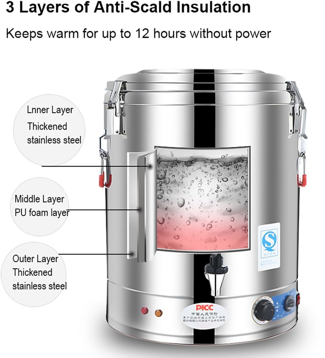 Kommerzieller Warmwasser-Urnen-Kessel-Spender aus Edelstahl, 30L 40L 50L 60L großer Kapazitäts-elektrischer Tee-Kessel mit Thermostat-Steuerung für Cafe-Büro-Restaurant-Verpflegung