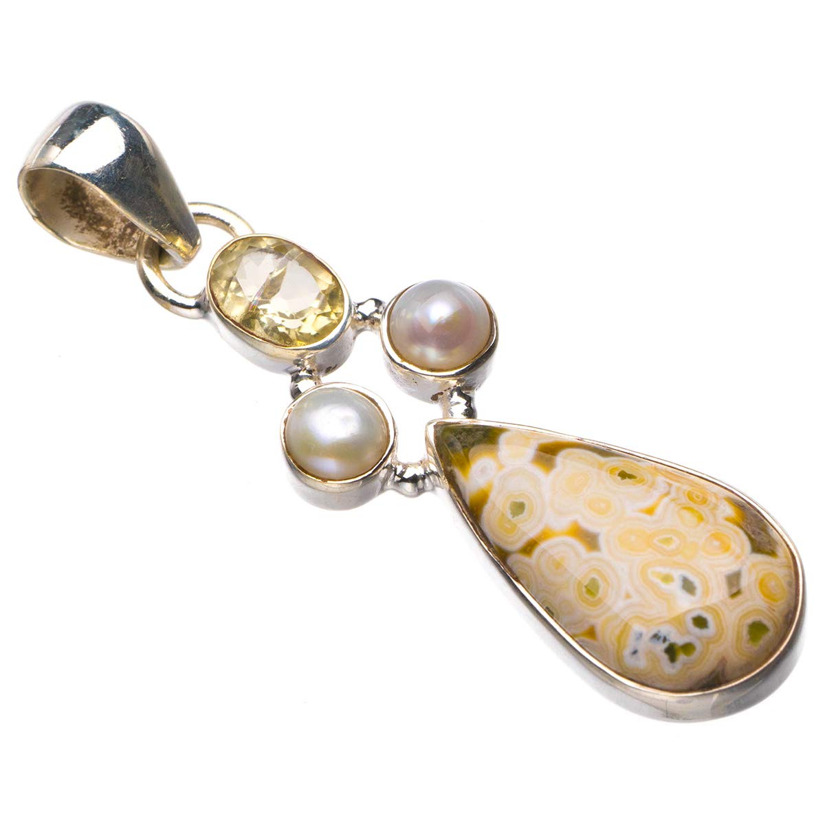 Pendentif jaspe océan et argent 925 fait main au style vintage unique - 7