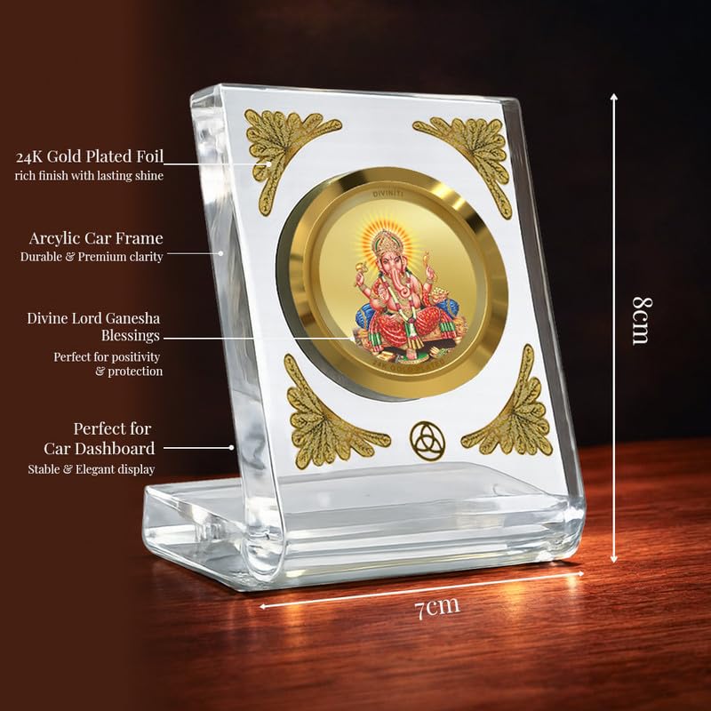 Image of DIVINITI 24K Gold Plated Religious Car Dashboard Frame | Premium God Idol Frame for Car, Home Mandir & Office Table | Spiritual Gift, Decorative Showpiece
