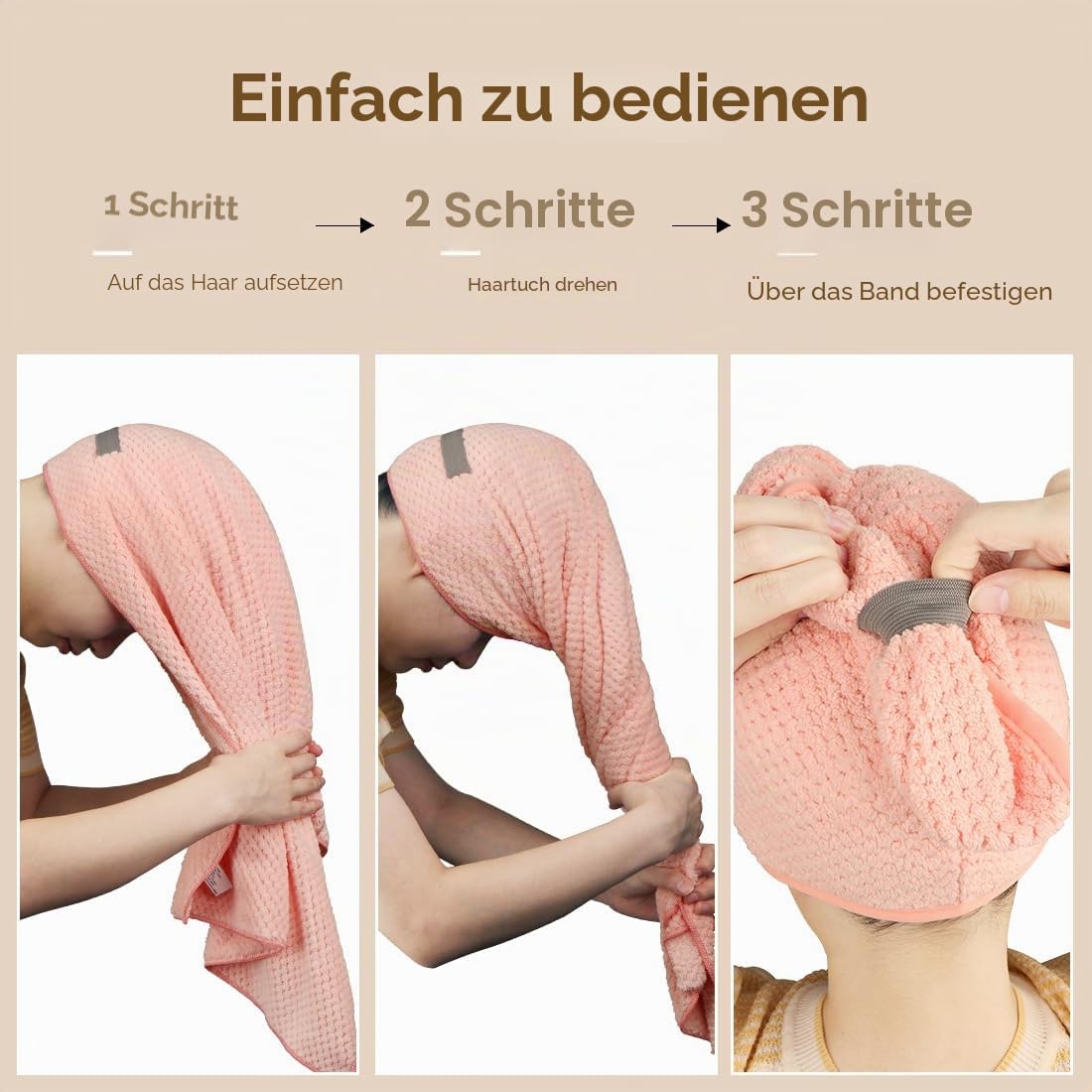 HOMEXCEL 5 Pack Mikrofaser-Haartücher - 40 x 20 Zoll Superweich, schnell trocknende Tücher für langes, Dickes, lockiges Haar - Anti-Frizz-Wickel mit elastischem Band