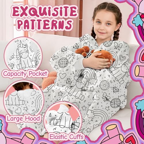 Image of Wearable Blanket Hoodie for Kids, Coloring Teen Hoodie Blanket