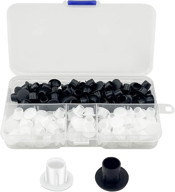 160pcs 8mm Drill Hole Cover Caps Plastic Hole Plugs Drilling Cover Plugs Round Screw Hole Cover, for Furniture Kitchen Cabinet Shelf Wardrobe Bookcase Shelves(Black, White)