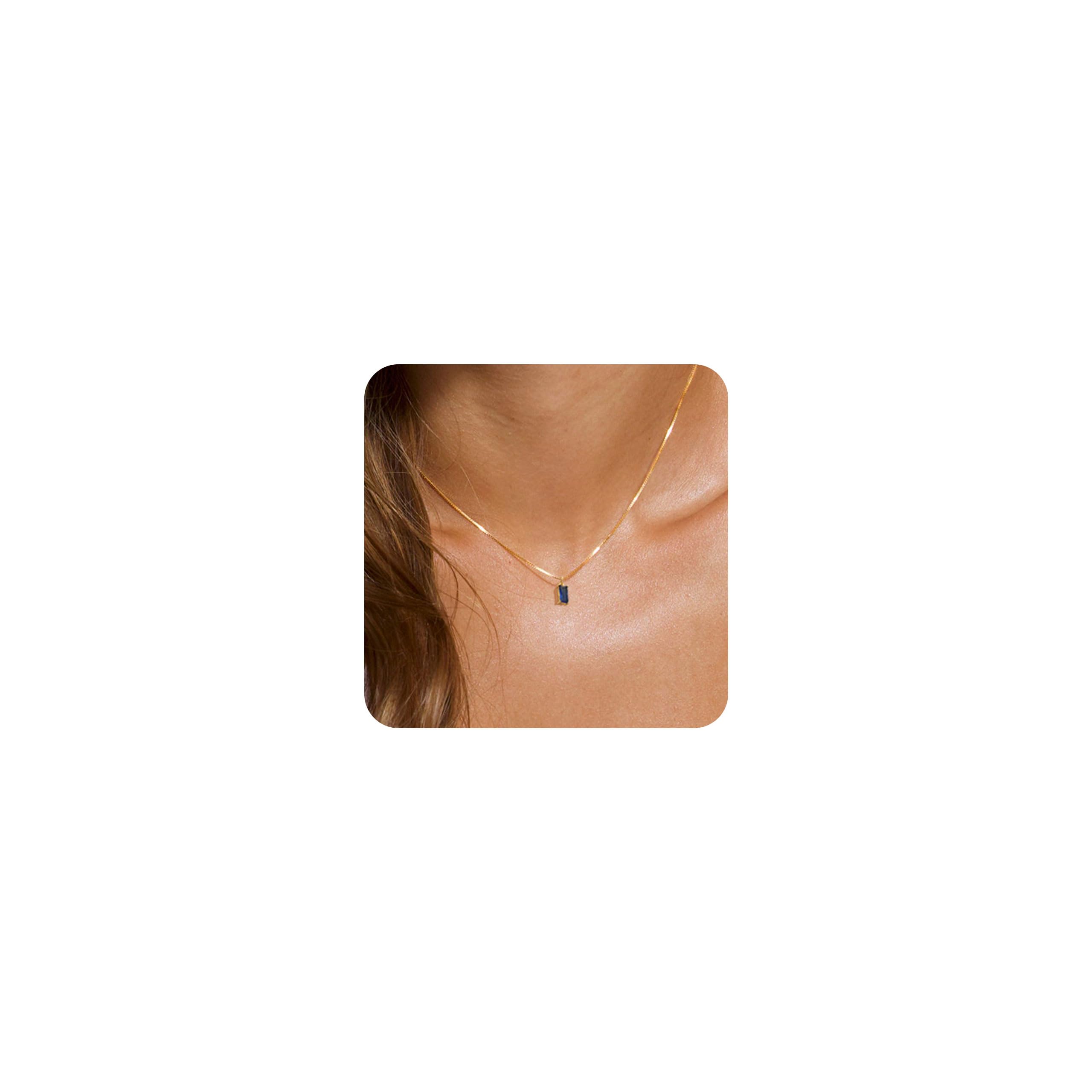 Diamond Necklaces for Women 14K Gold Plated Emerald Birthstone Necklace for Women Mothers Dainty Gold Necklace Blue Green Cubic Zirconia Pendant Necklace Birthday Gifts for Women Jewelry