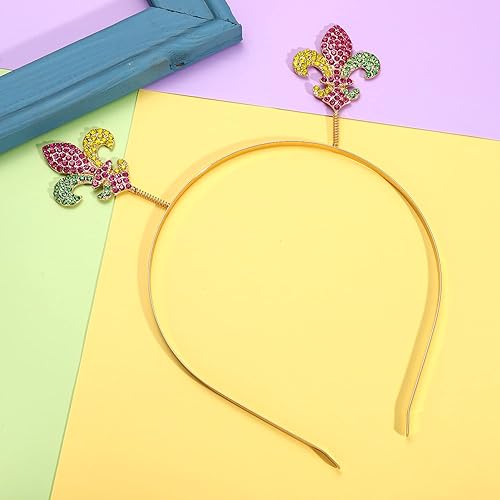 Miniatura 6 de NVENF Diadema de Mardi Gras con diamantes de imitación de flor de lis, máscara de letras de carnaval, aro para el cabello, accesorio para el cabello