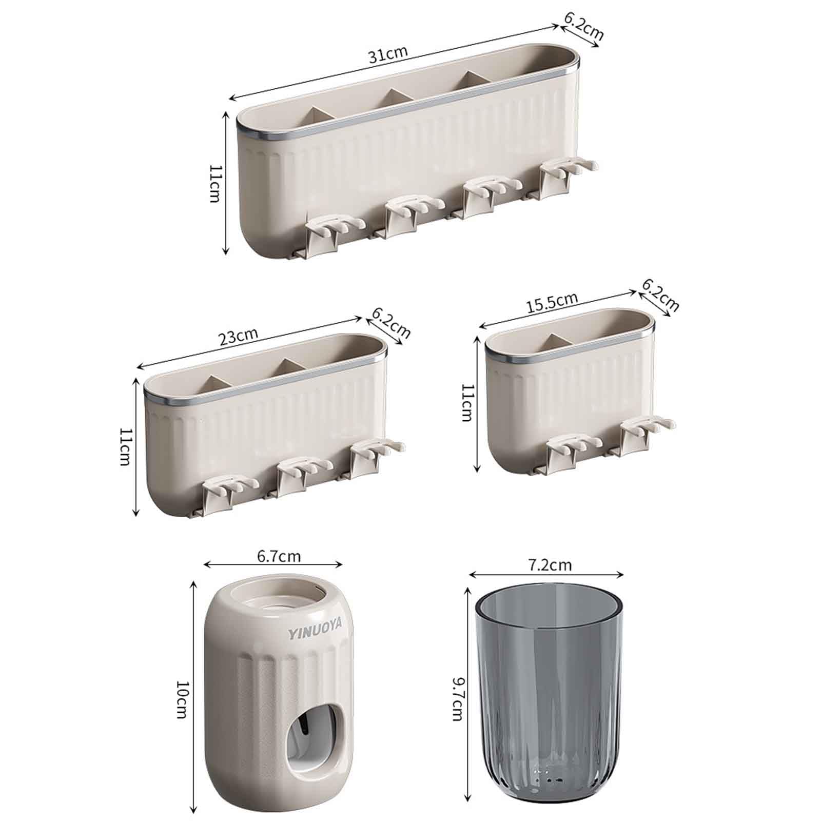 Dispensador Pasta Dientes Organizador Baño Porta Cepillo Viaje Portacepillos Pared Toothbrush Holder Soporte Cabezales Cepillo Automatico Adhesivo Extraíble para Limpieza (23x6.2x11cm,Brown)