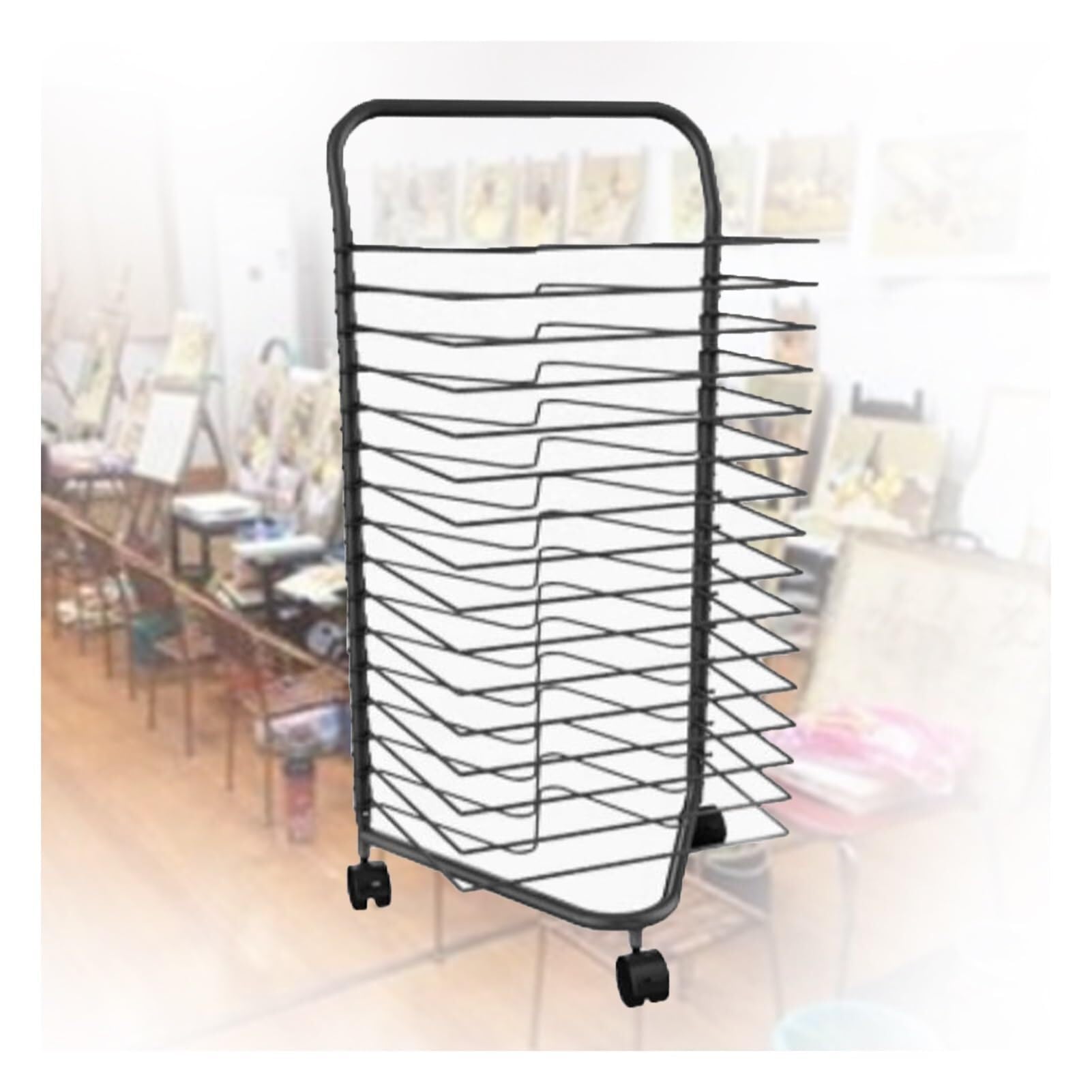 Aioneer Art Drying Rack, Classroom 16 Removable Shelves Artwork Storage, Portable Mobile Drying Rack For Schools, Studios & Art Clubs