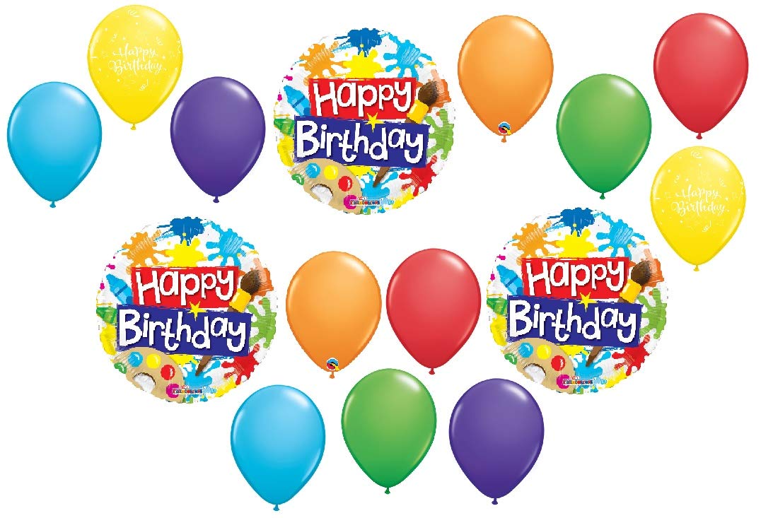 new 15pc BALLOON set ART PARTY happy BIRTHDAY palette PAINT little artist SPLATTER painting