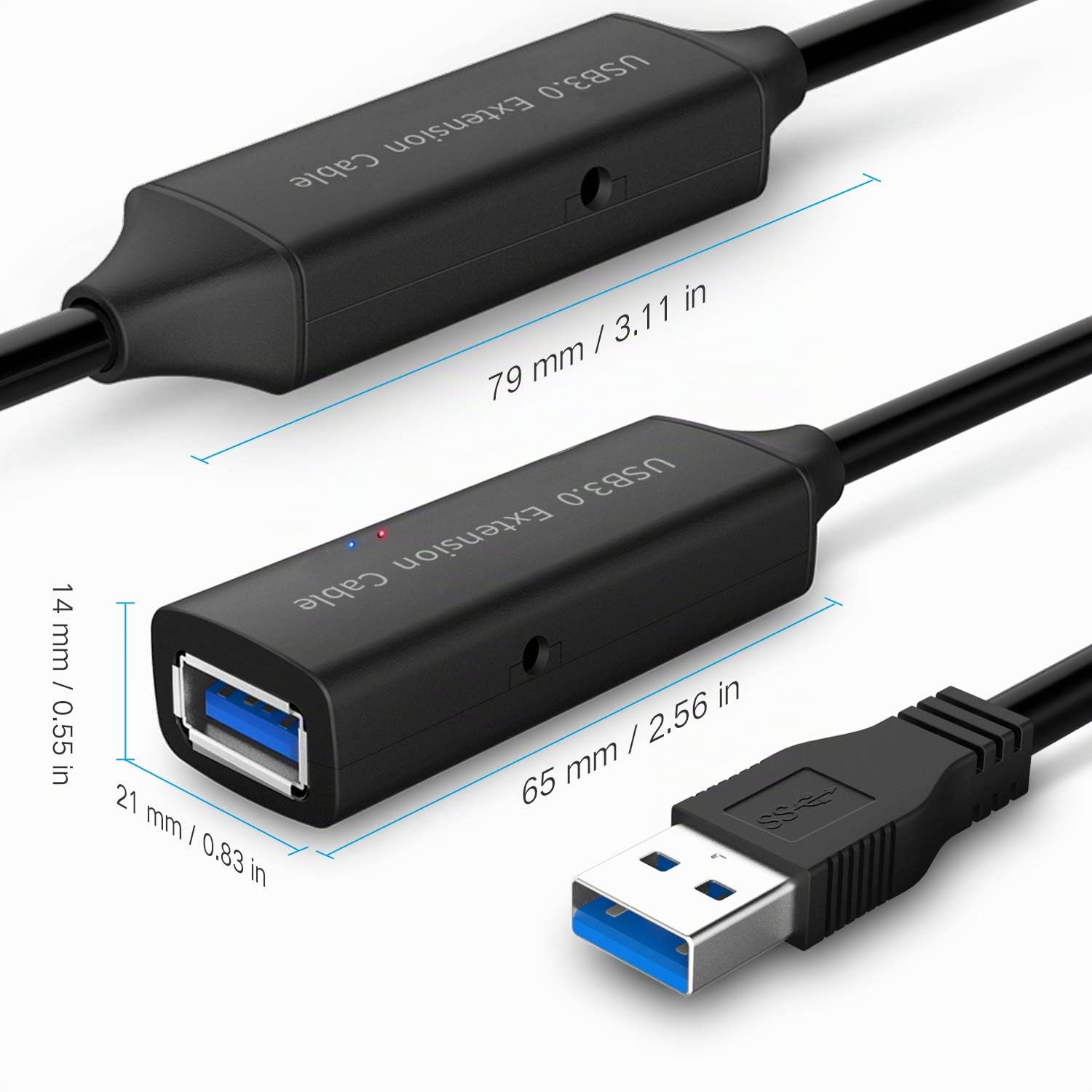 RSHTECH 10M USB 3.0 Verlängerung Kabel mit 5V/2A Netzteil (10W), RSH-10M | Aktiv USB 5Gbps Verlängerungskabel - mit Verlängerung Chipsatz, Signalverstärker, Repeater