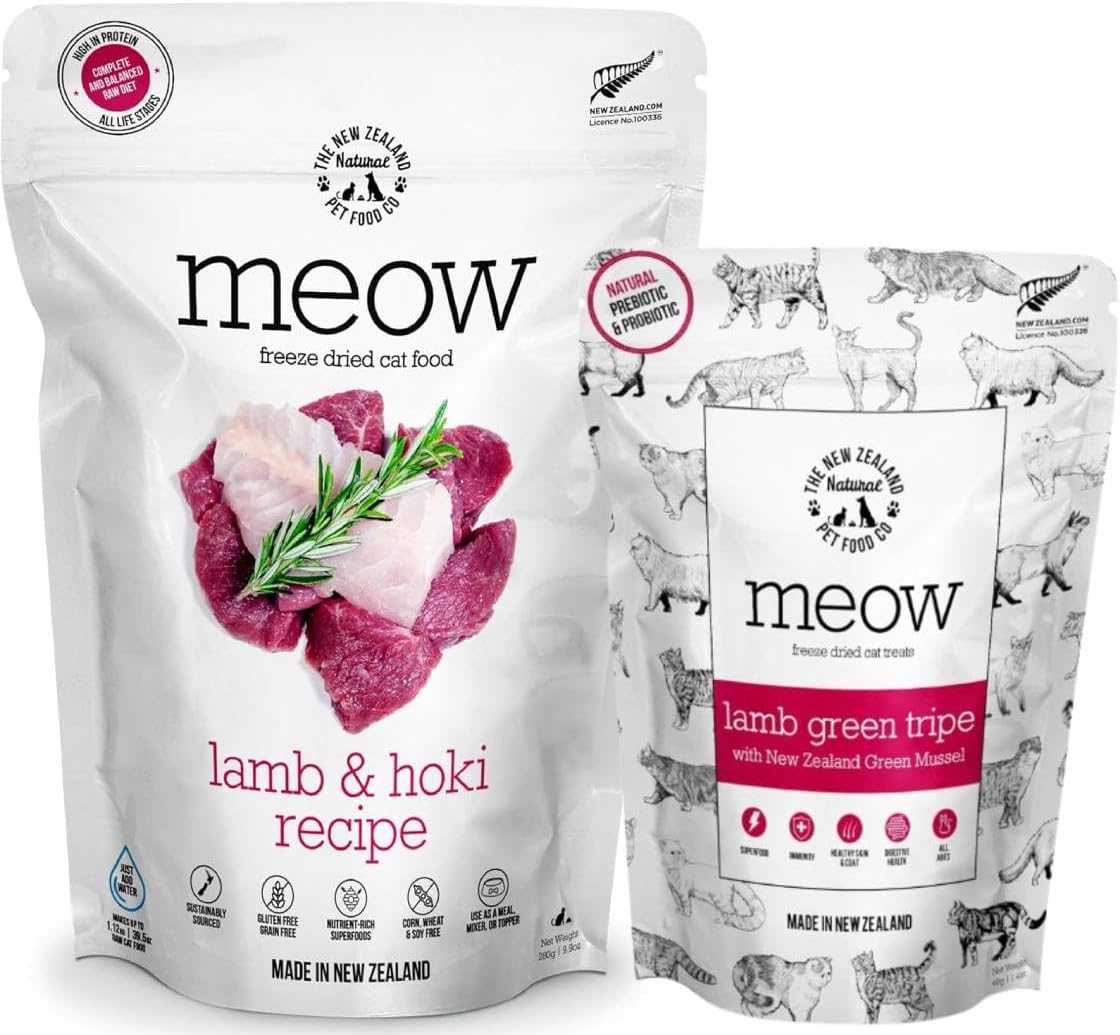 The New Zealand Natural Pet Food Co. - Lamb Green Tripe (1.4 oz) + Meow Lamb & Hoki Freeze Dried Raw (9.9 oz) Cat Treats, High Protein for All Life Stages