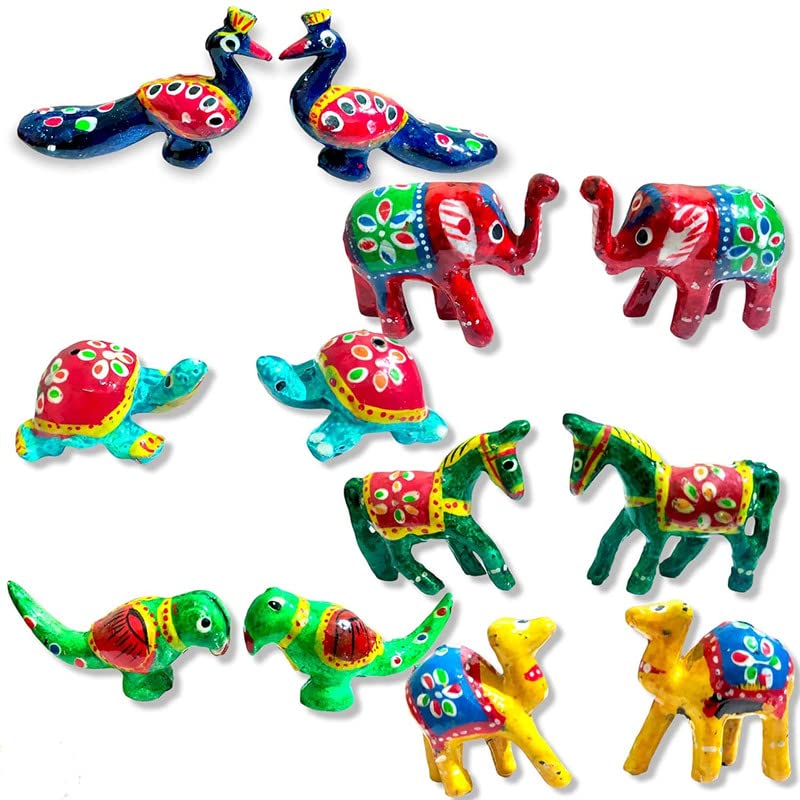 Image of Acrylic Toy Set /Khilona Set for Laddu Gopal for Home & Temple Decoration Set of 6 Pairs (Peacock, Elephant, Horse, Tortoise, Parrot, Camel) (Multicolor)