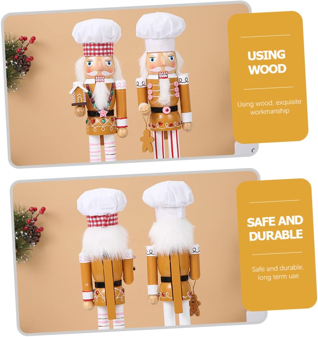 Ciieeo Wooden Chef Nutcracker Ornament Xmas Tabletop Decor Gingerbread Man Christmas Decoration for Home Hotel Restaurant Shelf Display