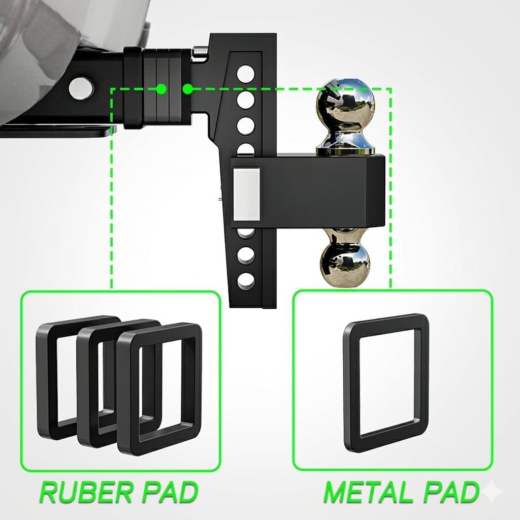 VNN Adjustable Drop Hitch - 8 Drop Hitch 2.5 Inch Receiver Black Interchangeable 3 Solid Ball Mount 1-7/8", 2", 2-5/16"(18,500 LBS GTW), Heavy Duty Aluminum Trailer with Pads and Locking Sets