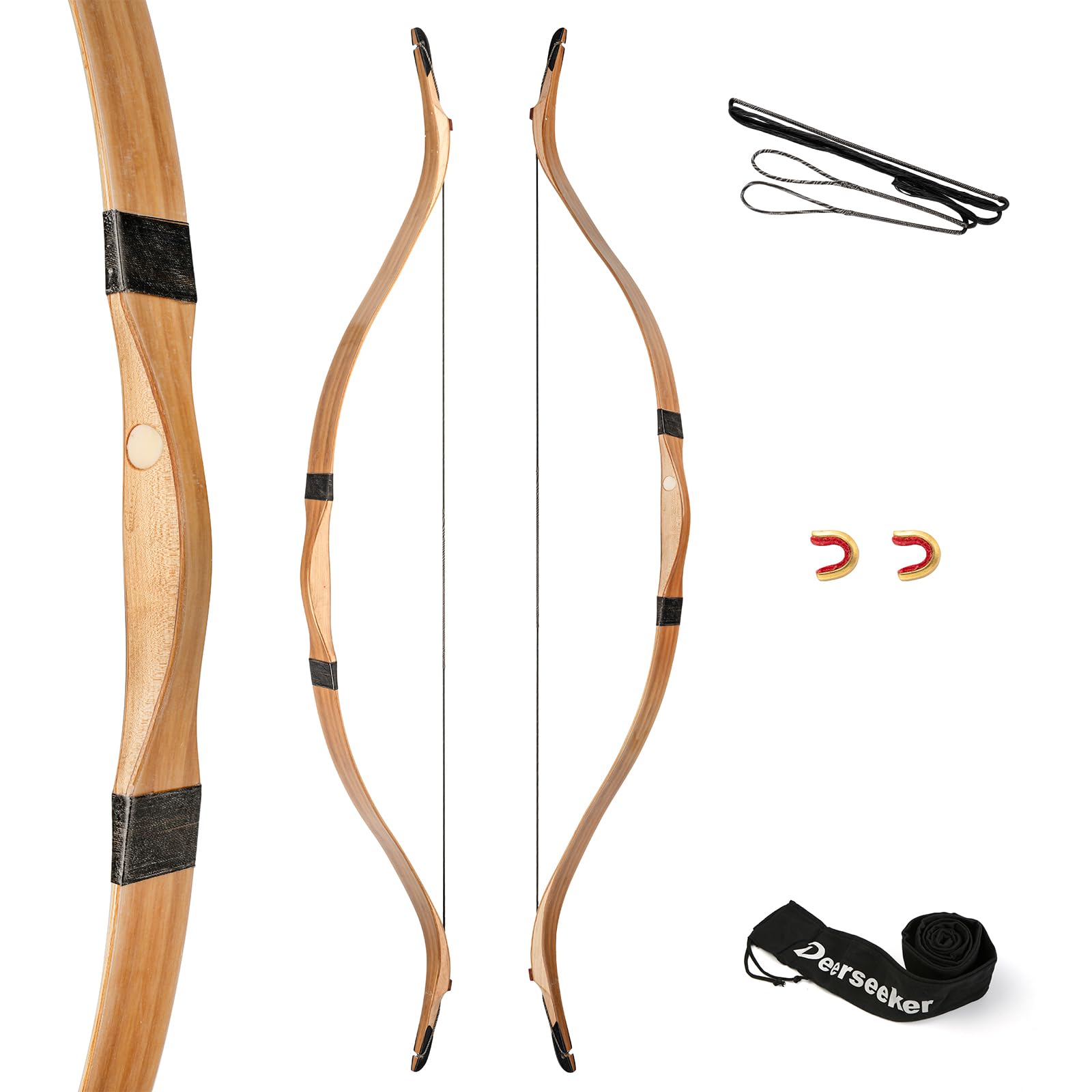 Deerseeker Archery 52" Recurve Bow Traditional Handmade Longbow Ambidextrous Horsebow Set for Adults & Youth Hunting Target Shooting 20-80lbs