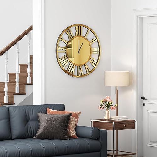 Miniatura 3 de SHYFOY Reloj de pared con espejo de 18 pulgadas, reloj de pared decorativo con números romanos, relojes de pared para sala de estar, cocina,