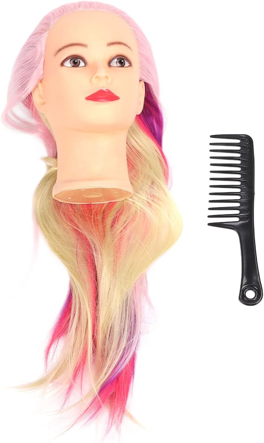 Hair Training Doll Head for Cosmetology Practice – Realistic Mannequin with Dense Pyrofilament Hair in 4 Colors for Styling, Braiding and Barber Training