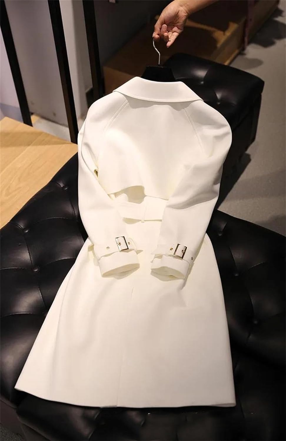 Women Trench Coat Women Mid-Length Trench Long Sleeve Solid Color Coat