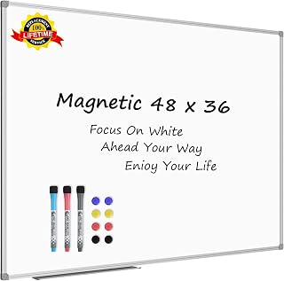 Lockways 48x36 Magnetic Dry Erase Whiteboard - Silver Aluminum Frame, Includes Marker Tray, 3 Markers & 8 Magnets