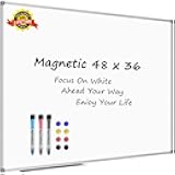 Lockways White Board Dry Erase Board 48 x 36 Inch, Magnetic Whiteboard 4 x 3, Silver Aluminium Frame, Set Including 1 Detachable Aluminum Marker Tray, 3 Dry Erase Markers, 8 Magnets