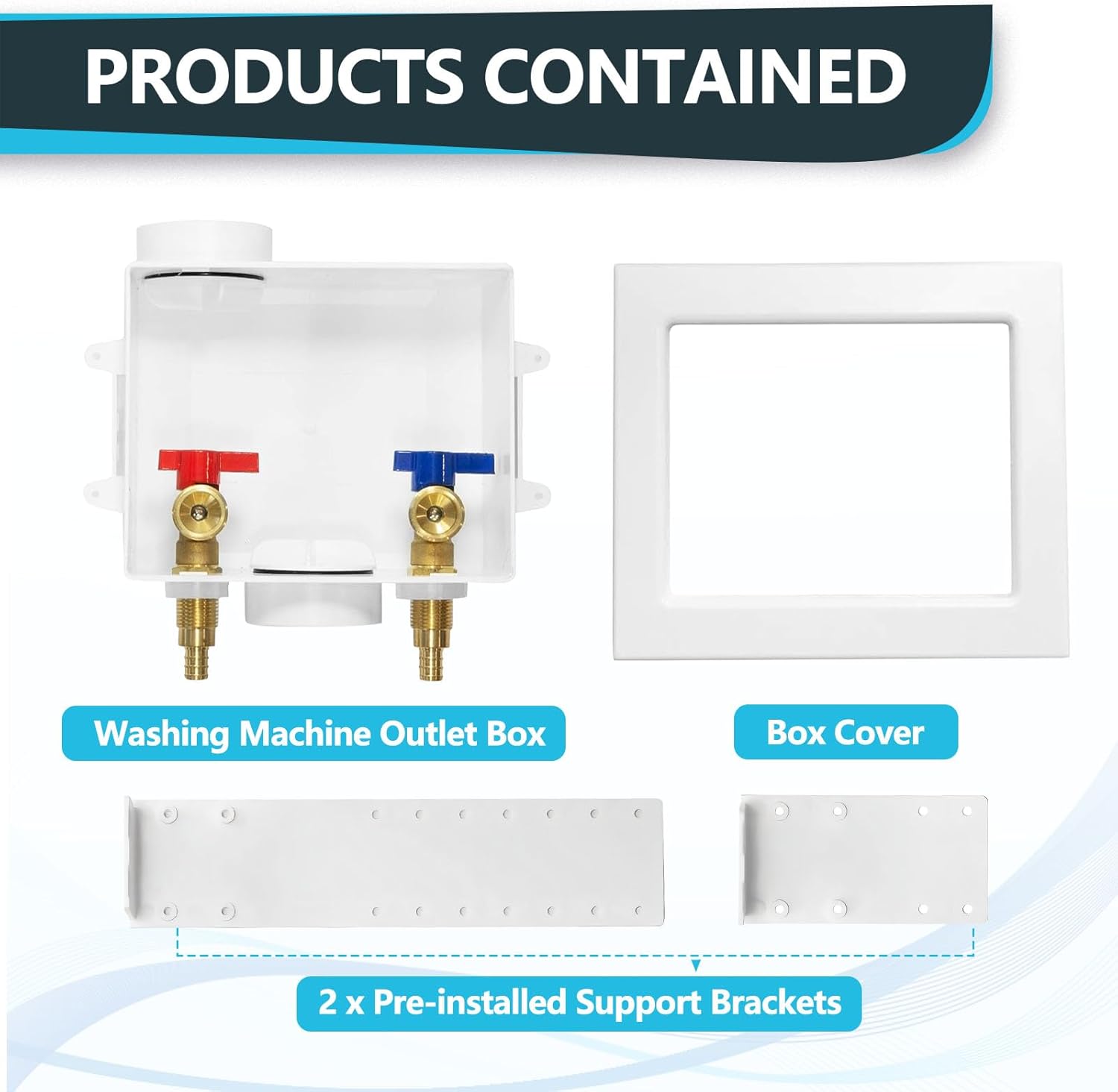 Washing Machine Outlet Box, Center Drain/Side Drain, 1/2 Inch Pex Crimp Inlet x 3/4 Inch MHT Outlet Connection, Laundry Washer Valve Outlet Box