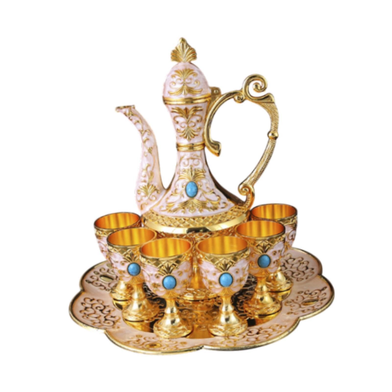 Luxuriöses türkisches Kaffee und Teeservice mit Weinkrug, Weinglas und Tablett. Wunderschön gefertigtes Set für die Hausbar.