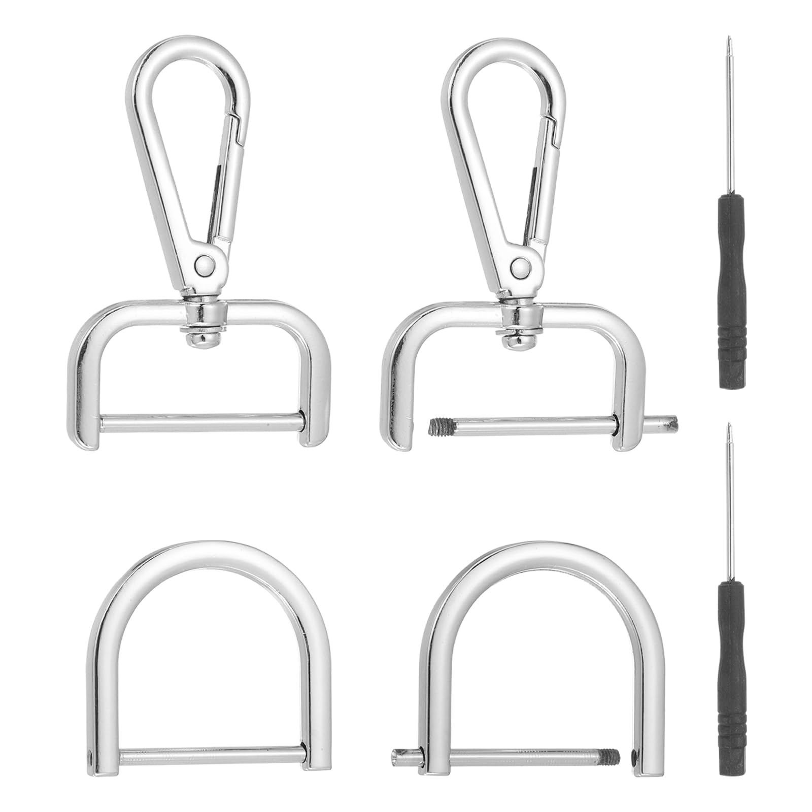 sourcing map 6 Pcs Swivel Clasp Hooks, Detachable Snap Hooks Swivel Lobster Claw Clasps with D Rings and Screwdriver for Bag Strap Purse Lanyard DIY Craft Hardware (Silver, 1.26Inch)