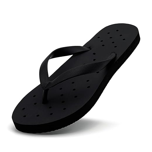Chinelo feminino com orifícios de drenagem, sapatos de banho de secagem rápida, leves, antiderrapantes, sandálias de praia para piscina, preto