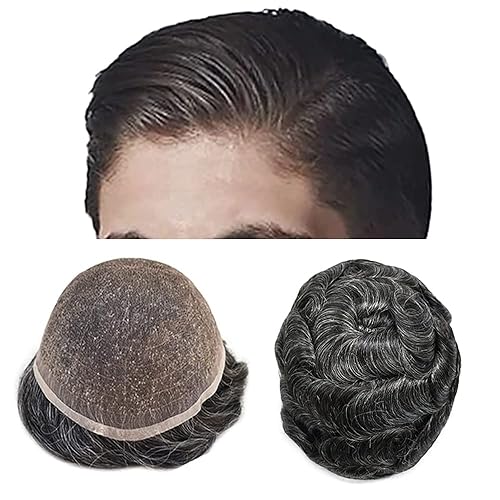 Toupee para hombres, sistema de reemplazo de piezas de cabello humano real, encaje suizo suave, encaje frontal para hombres, pieza de pelo tipo