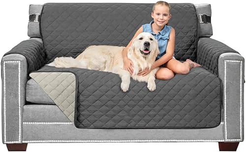 Sofa Shield - Funda lavable de sofá, microfibra acolchada y reversible resistente al desgarro, 54 de ancho, protector antimanchas con correas para