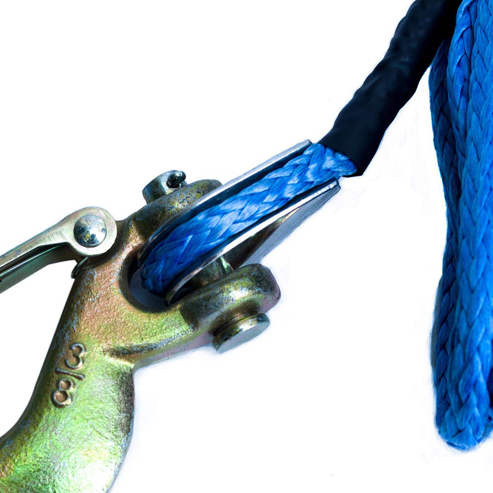 Corde de treuil en nylon Câble de remorquage de 15 m avec résistance à la rupture de 7 700 lb Ligne de traction synthétique à 12 brins compatible avec les véhicules tout-terrain