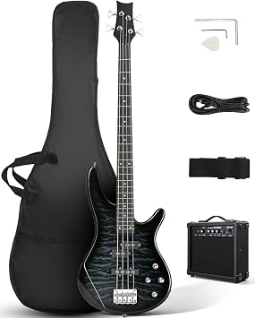 Ktaxon Electric Bass Guitar 4 String Bass Guitar Kit-Tiger Stripes Grey