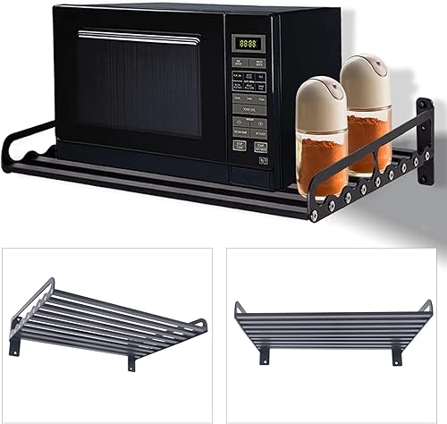 Miniatura 4 de Estante de pared para microondas, soporte para horno montado en la pared, organizador de cocina resistente, estante de ahorro de espacio para