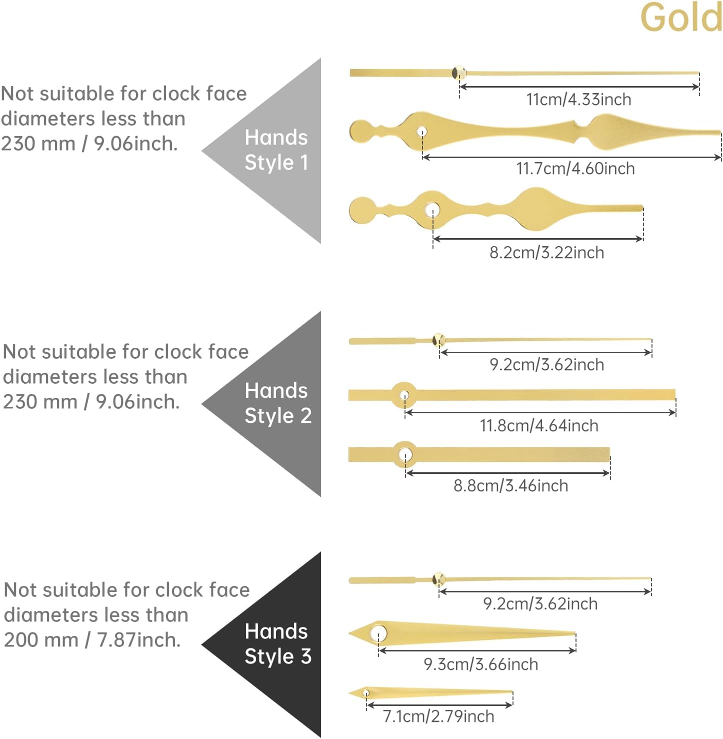 4 Packs Clock Movement Mechanisms Kit, 13mm Thread Length 22mm Shaft Length Applicable Panel Thickness 7-10 mm for Clock Repair / DIY with 6 Different Pairs Hands (Gold, 13mm(1/2inch) Thread)