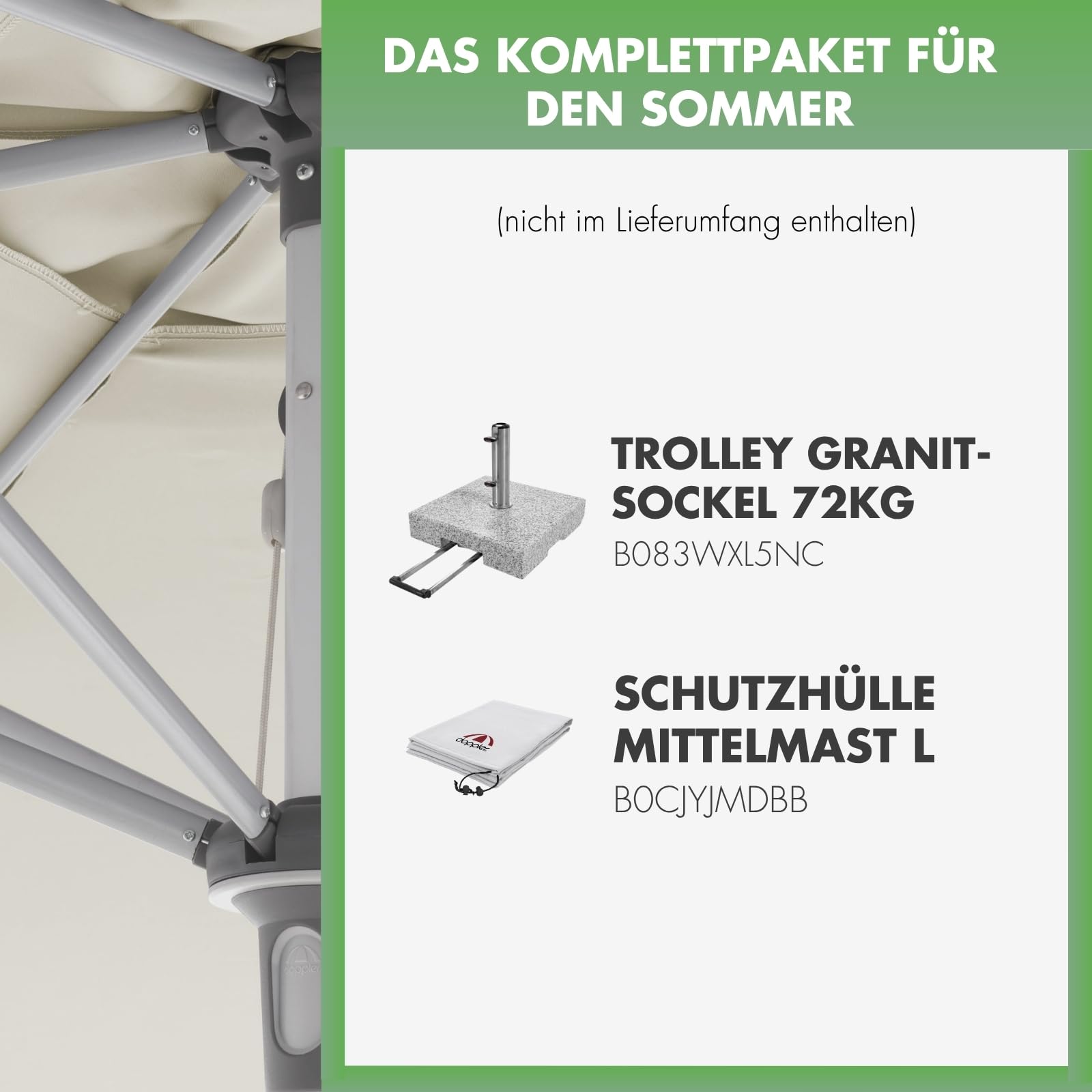 Doppler Sonnenschirm AluPro Neo Kurbel 305cm I 6-eckiger Sonnenschirm für Balkon & Terrasse I Schirm knickbar I Öffnen & Schließen durch Kurbel I Höhenverstellbar