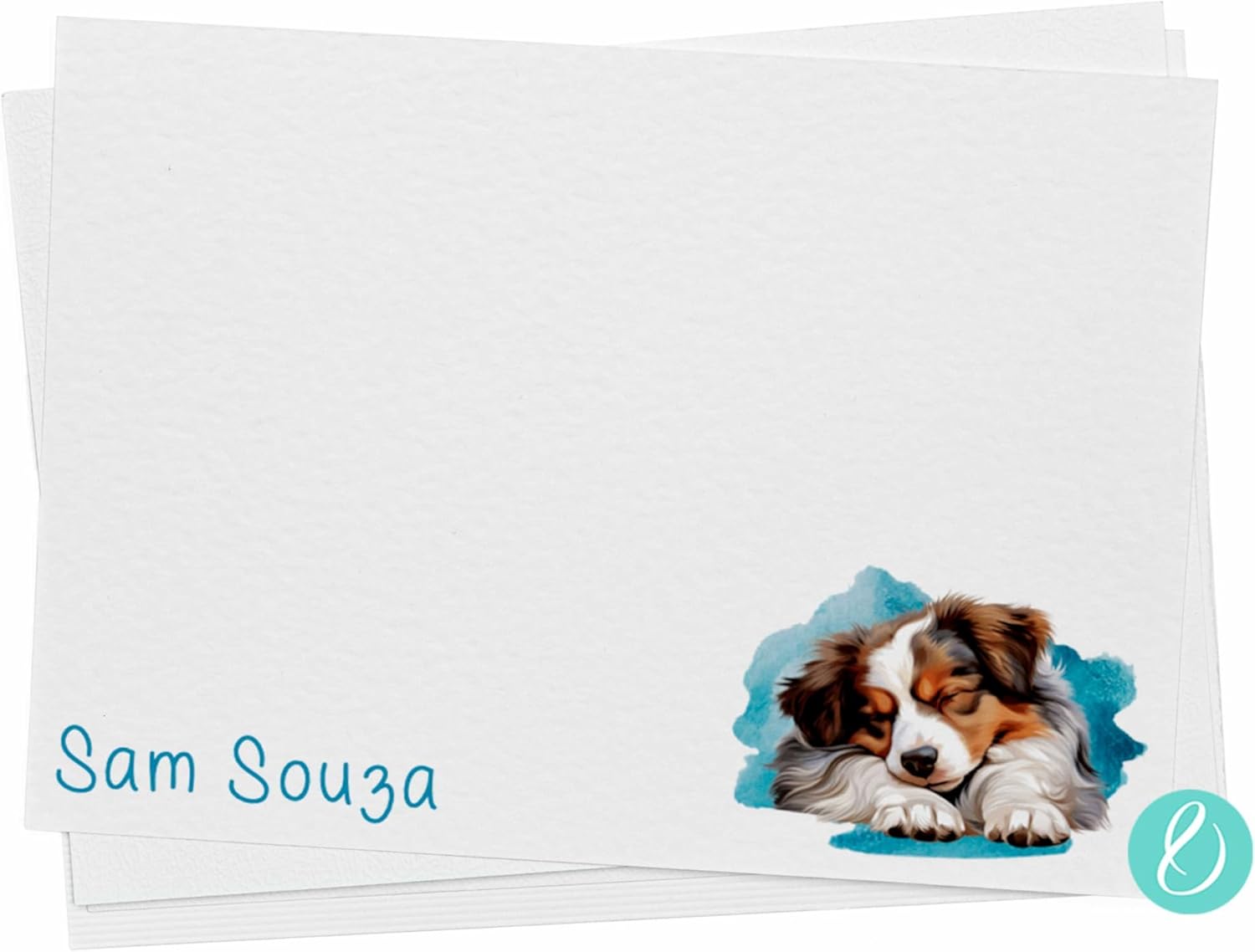 KAI KAI MARKET | Australian Shepherd Dog | Personalized Stationery | Flat Note Cards and Envelopes | Sleepy Dog, Puppy | Thank You Cards |