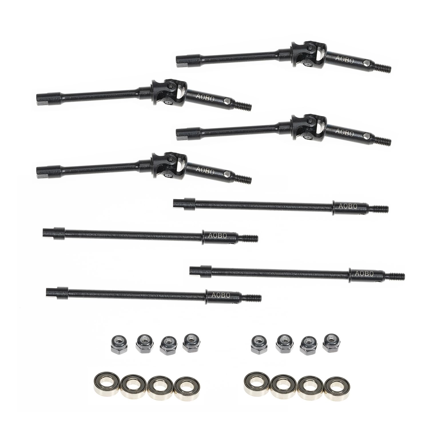 RampCrab Steel Universal Joint Drive Shaft for SCX24 AX24 1/24 RC Crawler Car, Stock Axle Length, 2 Pair Front axle shafts & Rear shafts, Upgrades