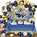 87Pcs Décoration Anniversaire Bleu Marine et Or Confettis Ballons Arche Guirlande Bleu Bannière Toile de Fond de Photographie Nappe de Table Décor Fête de Or Bleu d'Anniversaire pour Hommes Femme