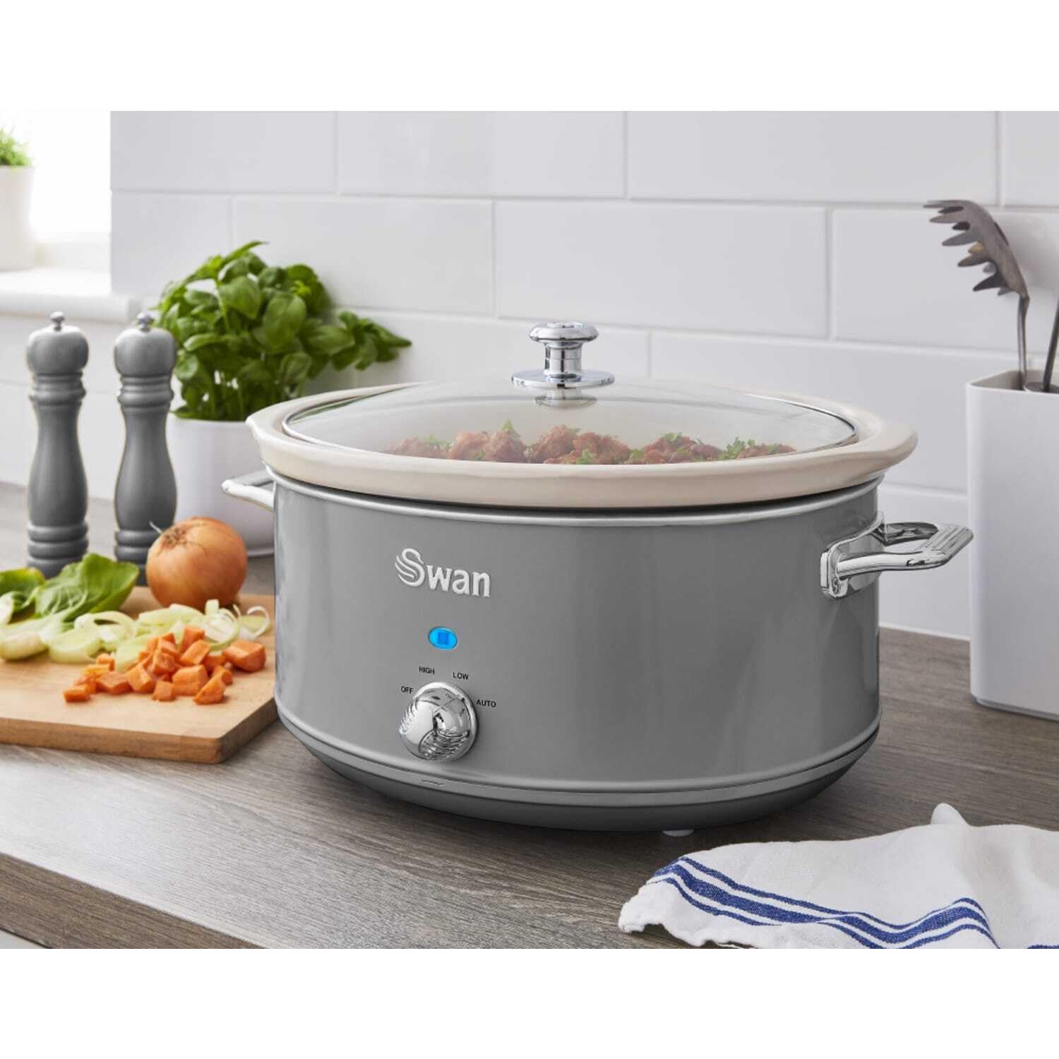Swan Retro SF17031GRN Slow Cooker 6,5L Cerámica Antiadherente 320W Gris