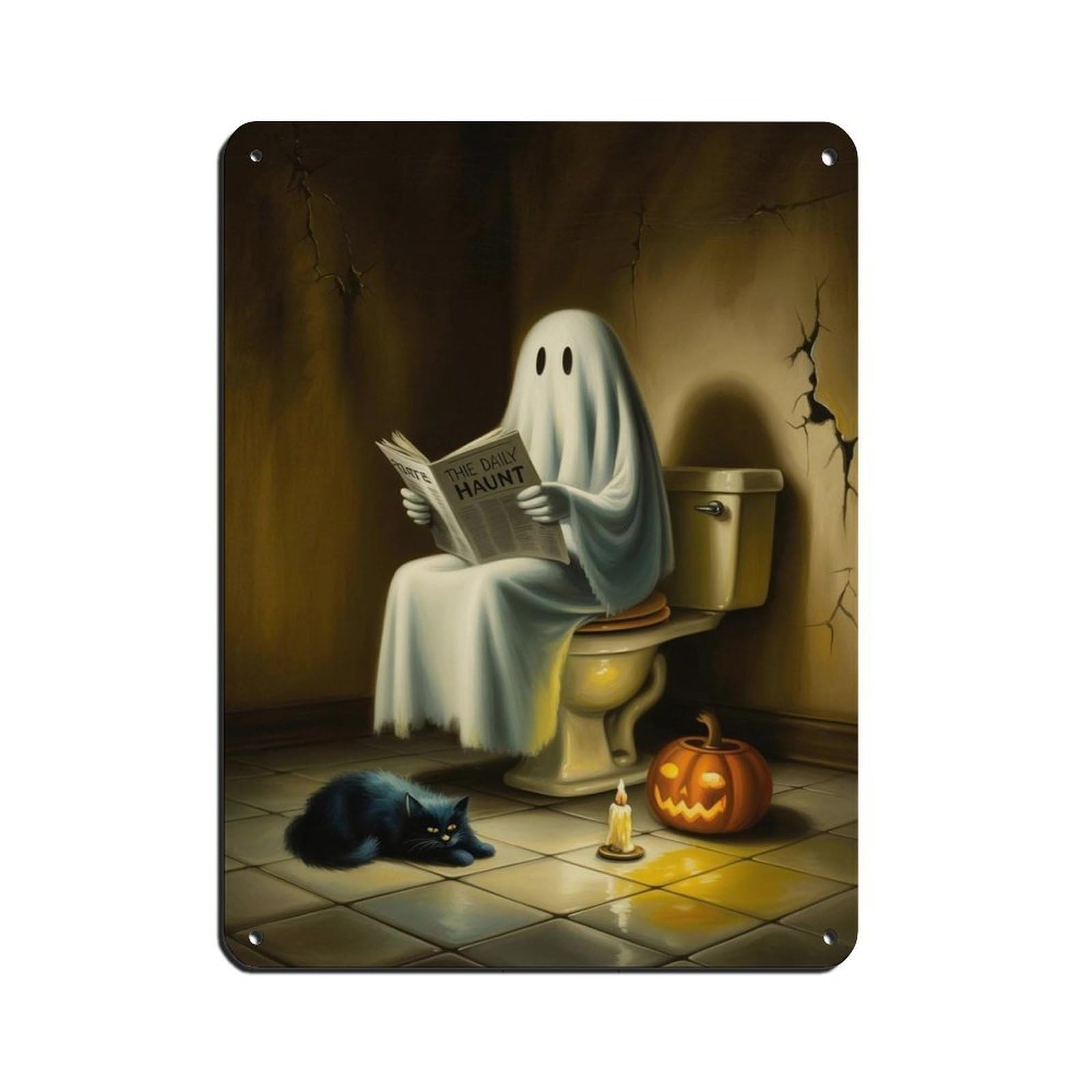 Ghost Reading A Newspaper on Toilet Poster Tin Sign Vintage Metal Pub Club Cafe Bar Home Wall Art Decoration Poster Retro 12x16inch(30x40cm)