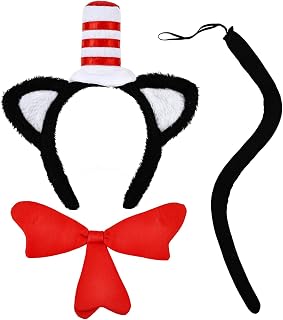 3 PCS Cat Headband Costume Accessories with Cat Ears Headband, Bow Tie and Tail, Halloween Costume for Adult Women Men Cosplay