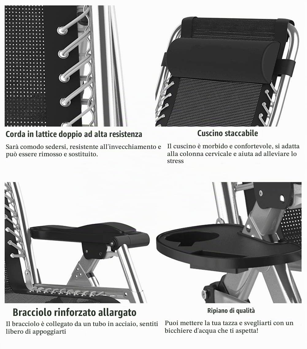 Sedie da Giardino Patio reclinabili per Persone Pesanti Sedie a Sdraio per Giardino a gravità Zero Sedie a Sdraio da sole200kg (Color : Silver)